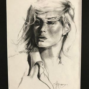 Original Charcoal Portrait Jolene 2004 10 x 13.5